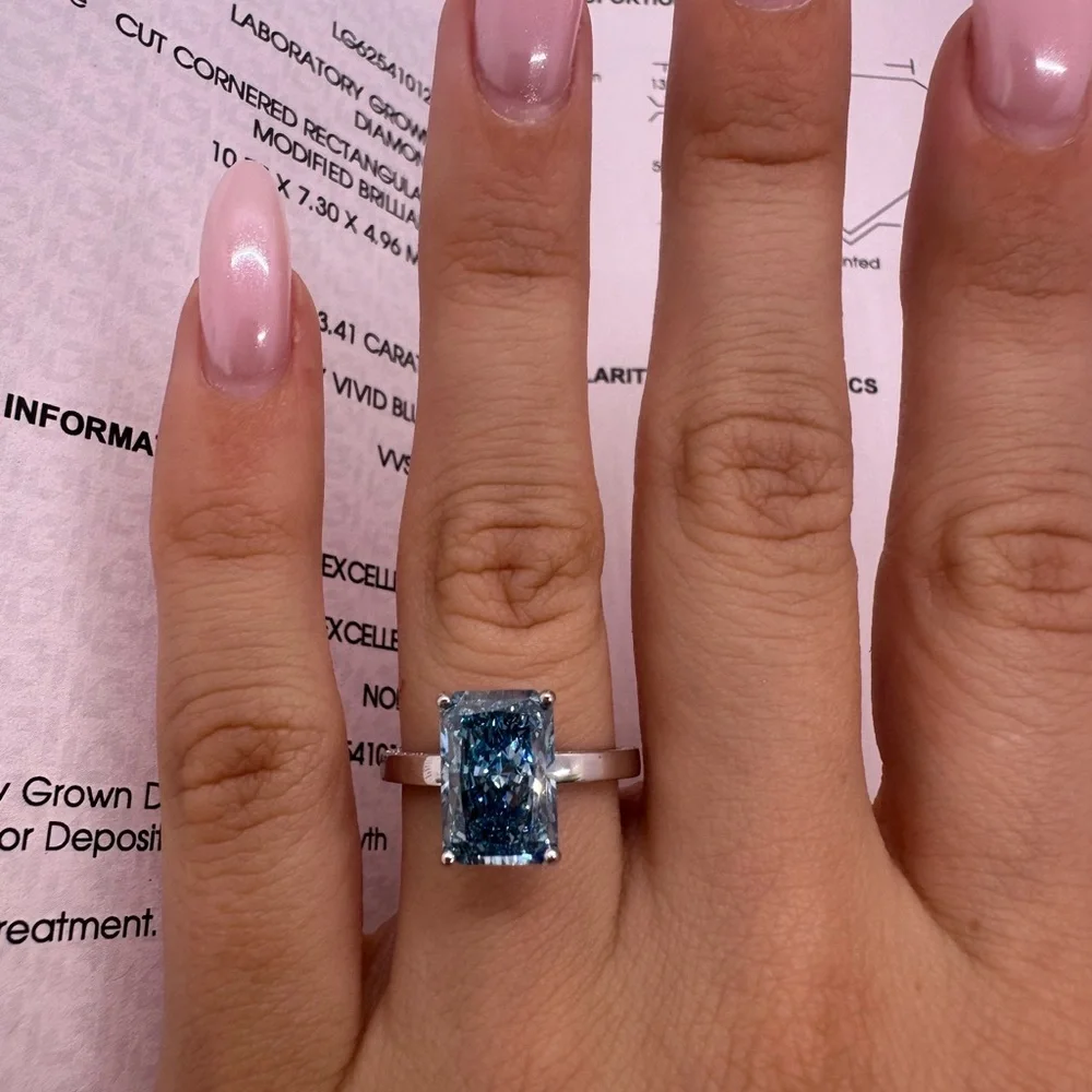 3.41 carat fancy vivid blue vvs2 radiant cut diamond engagement ring - Picture 5 of 12